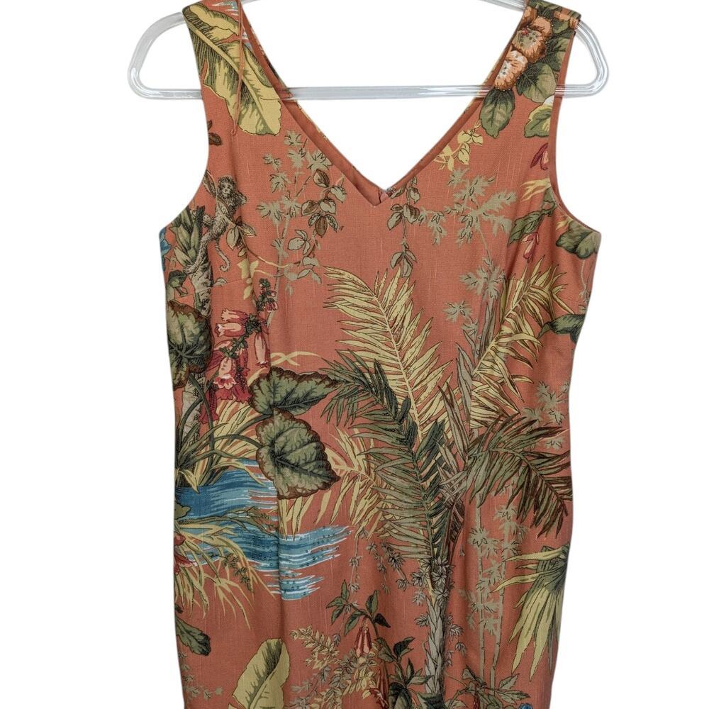 Talbots 12P Orange Tropical Palm Print Hawaaiin Sheath Dress V Neck Seed Beading - Picture 13 of 13